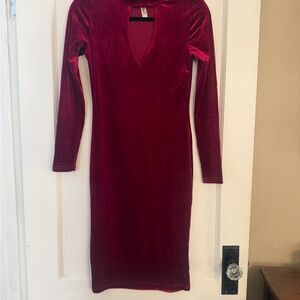 Elegant Deep Red Long Sleeve Dress velvet dress